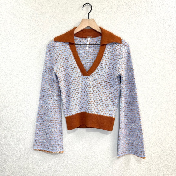 Free People Sweaters - Free People V-Neck Sweater in Blue and Rust Size S